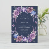 Indigo Amethyst Bloesem Bruiloft Kaart (Staand voorkant)