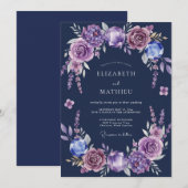 Indigo Amethyst Bloesem Bruiloft Kaart (Voorkant / Achterkant)