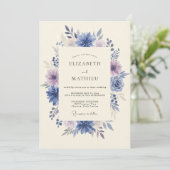 Indigo Amethyst Pioen Huwelijk Kaart (Staand voorkant)