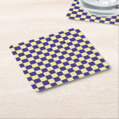 Indigo and butter checkerboard pattern kartonnen onderzetters (Schuin)
