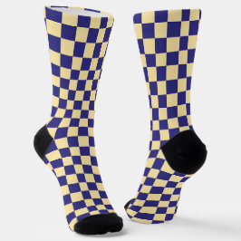 Indigo and butter checkerboard pattern sokken