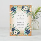 Indigo Aqua Eucalyptus Bruiloft Kaart (Staand voorkant)