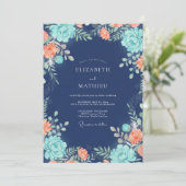 Indigo Aqua Petal Bruiloft Kaart (Staand voorkant)