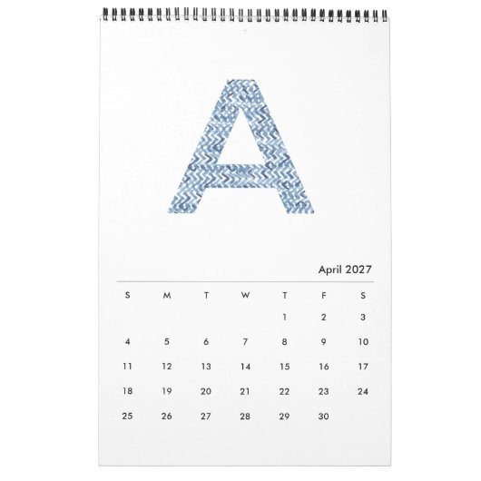 Indigo aquarelpatroon minimalistische 2019 kalende kalender (Apr 2027)