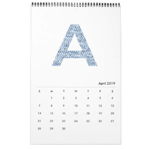 Indigo aquarelpatroon minimalistische 2019 kalende kalender