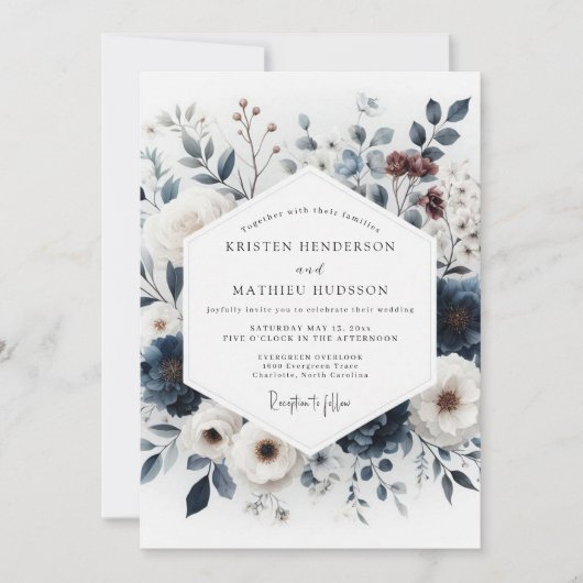 Indigo Artful Bouquet Wedding Kaart (Voorkant)