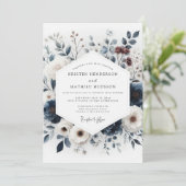 Indigo Artful Bouquet Wedding Kaart (Staand voorkant)