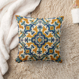 Indigo Azulejo Blauw en geel Portugees Kussen