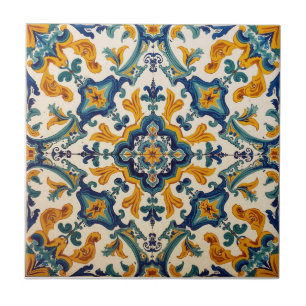 Indigo Azulejo Blauw en geel Portugees Tegeltje