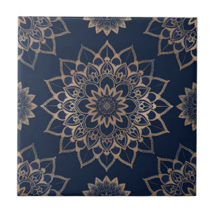 Indigo Azulejo Blauw Portugees Mandala Decoratief Tegeltje