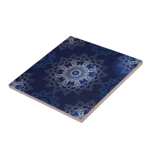 Indigo Azulejo Blauw Portugees Mandala Decoratief Tegeltje (Zijkant)