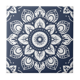 Indigo Azulejo Blauw Portugees Mandala Decoratief Tegeltje