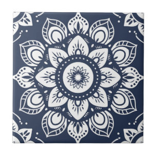Indigo Azulejo Blauw Portugees Mandala Decoratief Tegeltje