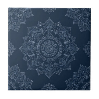 Indigo Azulejo Blauw Portugees Mandala Decoratief Tegeltje
