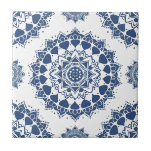 Indigo Azulejo Blauw Portugees Mandala Tegeltje
