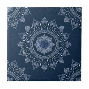 Indigo Azulejo Blauw  Portugese Mandala Sierdecora Tegeltje