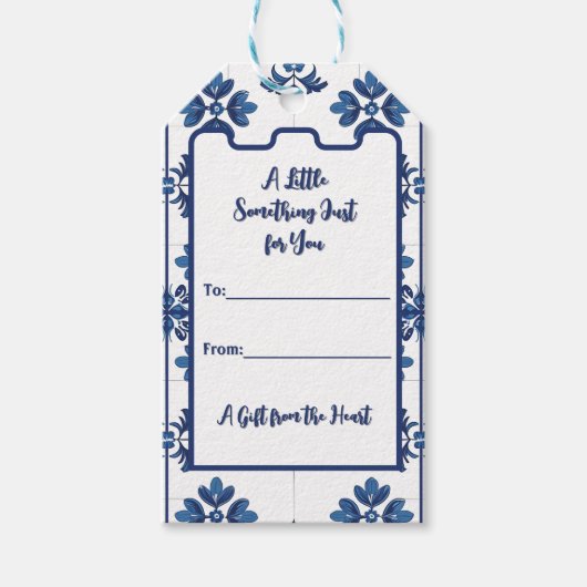 Indigo Azulejo Blauwe Portugese Lissabon Decoratie Cadeaulabel (Voorkant)