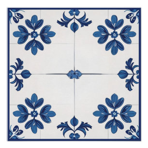 Indigo Azulejo Blauwe Portugese Lissabon tegels Perfect Poster