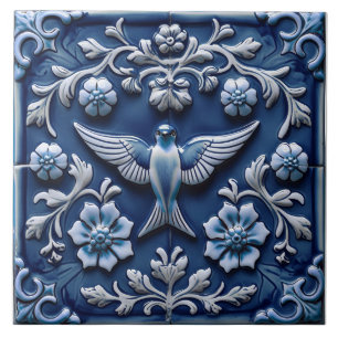 Indigo Azulejo Blauwe Portugese Lissabon vogel Tegeltje