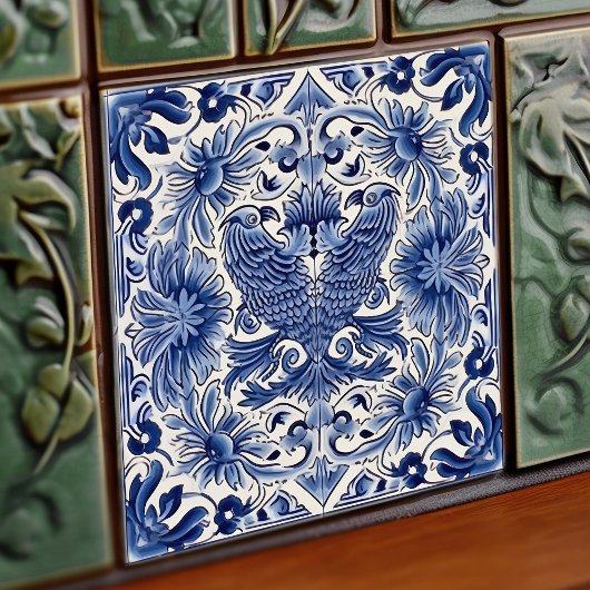 Indigo Azulejo Blue Portugal Lissabon Birds Tegeltje