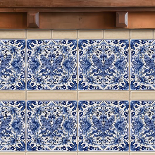 Indigo Azulejo Blue Portugal Lissabon Birds Tegeltje