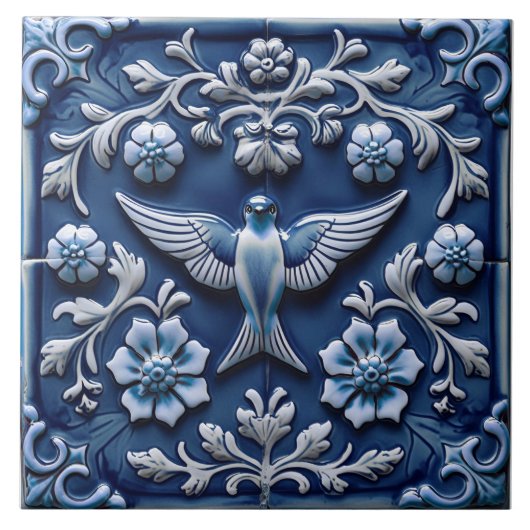 Indigo Azulejo Blue Portuguese Lisbon bird Tegeltje (Voorkant)