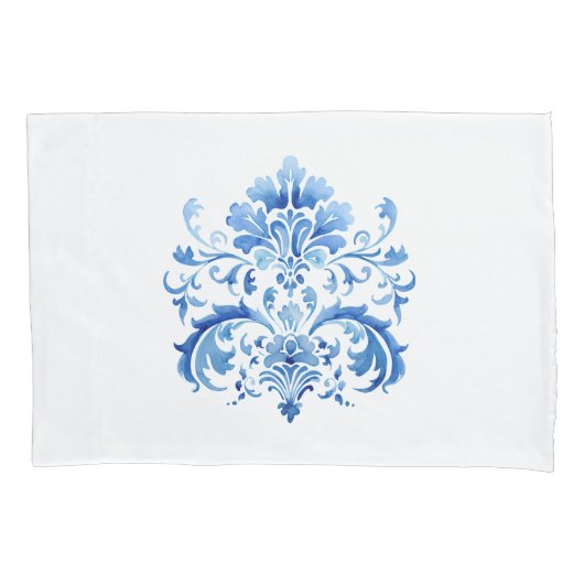 Indigo Azulejo Blue Portuguese Lisbon Botanical Kussensloop (Voorkant-Links)