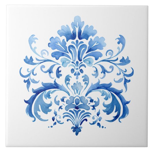 Indigo Azulejo Blue Portuguese Lisbon Botanical Tegeltje (Voorkant)