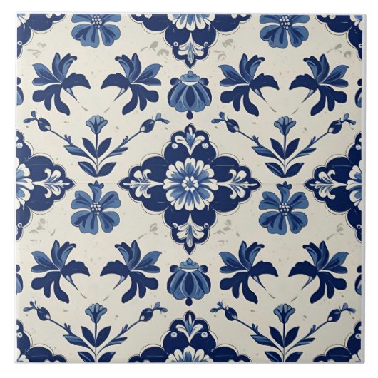 Indigo Azulejo Blue Portuguese Lisbon Botanical Tegeltje (Voorkant)