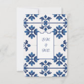 Indigo Azulejo Blue Portuguese Lisbon Decorative  Save The Date (Achterkant)