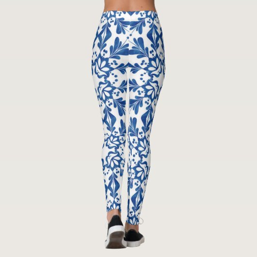 Indigo Azulejos Blue en White Pattern Tegels Leggings (Achterkant)