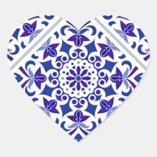 Indigo Azulejos Portugese Blauwe en witte tegels Hart Sticker (Voorkant)