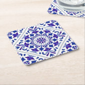 Indigo Azulejos Portugese Blauwe en witte tegels Kartonnen Onderzetters (Schuin)