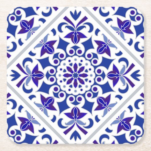 Indigo Azulejos Portugese Blauwe en witte tegels Kartonnen Onderzetters (Voorkant)
