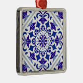 Indigo Azulejos Portugese Blauwe en witte tegels Metalen Ornament (Rechts)