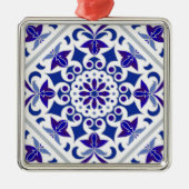 Indigo Azulejos Portugese Blauwe en witte tegels Metalen Ornament (Voorkant)