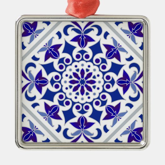 Indigo Azulejos Portugese Blauwe en witte tegels Metalen Ornament (Voorkant)