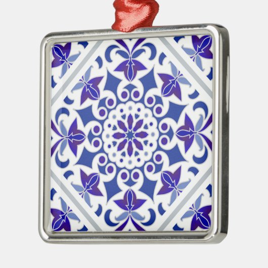 Indigo Azulejos Portugese Blauwe en witte tegels Metalen Ornament (Links)