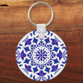 Indigo Azulejos Portugese Blauwe en witte tegels Sleutelhanger (Voorkant)