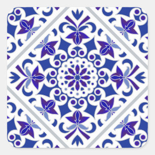 Indigo Azulejos Portugese Blauwe en witte tegels Vierkante Sticker