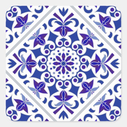 Indigo Azulejos Portugese Blauwe en witte tegels Vierkante Sticker (Voorkant)