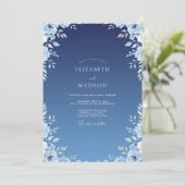 Indigo Azure Ranunculus Eucalyptus Bruiloft Kaart (Staand voorkant)