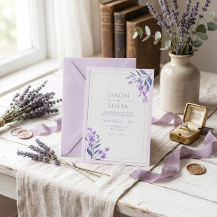 Indigo Blad Waterverf Lavendel Gouden Lijst Bruilo Kaart