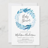 Indigo Bladeren | Krans Baby Shower Uitnodiging (Voorkant)