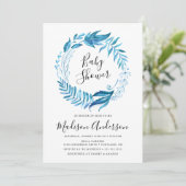 Indigo Bladeren | Krans Baby Shower Uitnodiging (Staand voorkant)