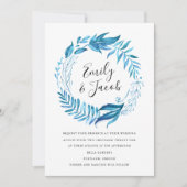 Indigo bladeren | Krans bruiloft uitnodiging (Voorkant)