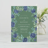 Indigo Bladige Olijfgroene Bruiloft Kaart (Staand voorkant)