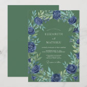 Indigo Bladige Olijfgroene Bruiloft Kaart (Voorkant / Achterkant)