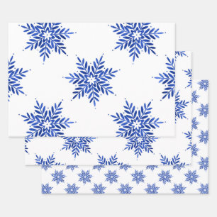 Indigo Blau Aquarel Sneeuwvlok Patroon   Inpakpapier Vel