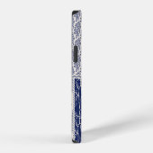 Indigo Blau Beige Bloemstuk Patchwork iPhone Hoesje (Rechterkant)